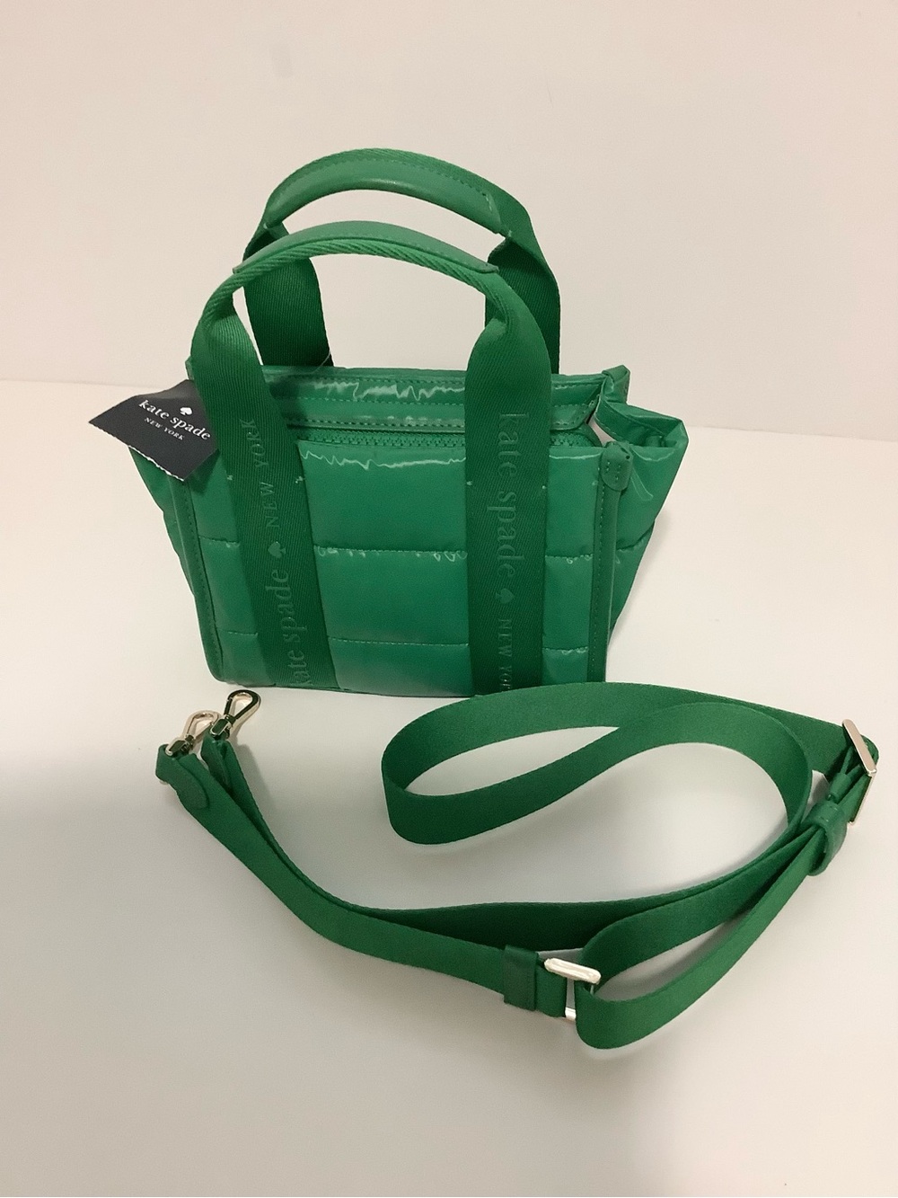NEW kate spade Kip Puffy Fabric Quilted Mini Tote Bag - Green Bean KM668 - Picture 5 of 11